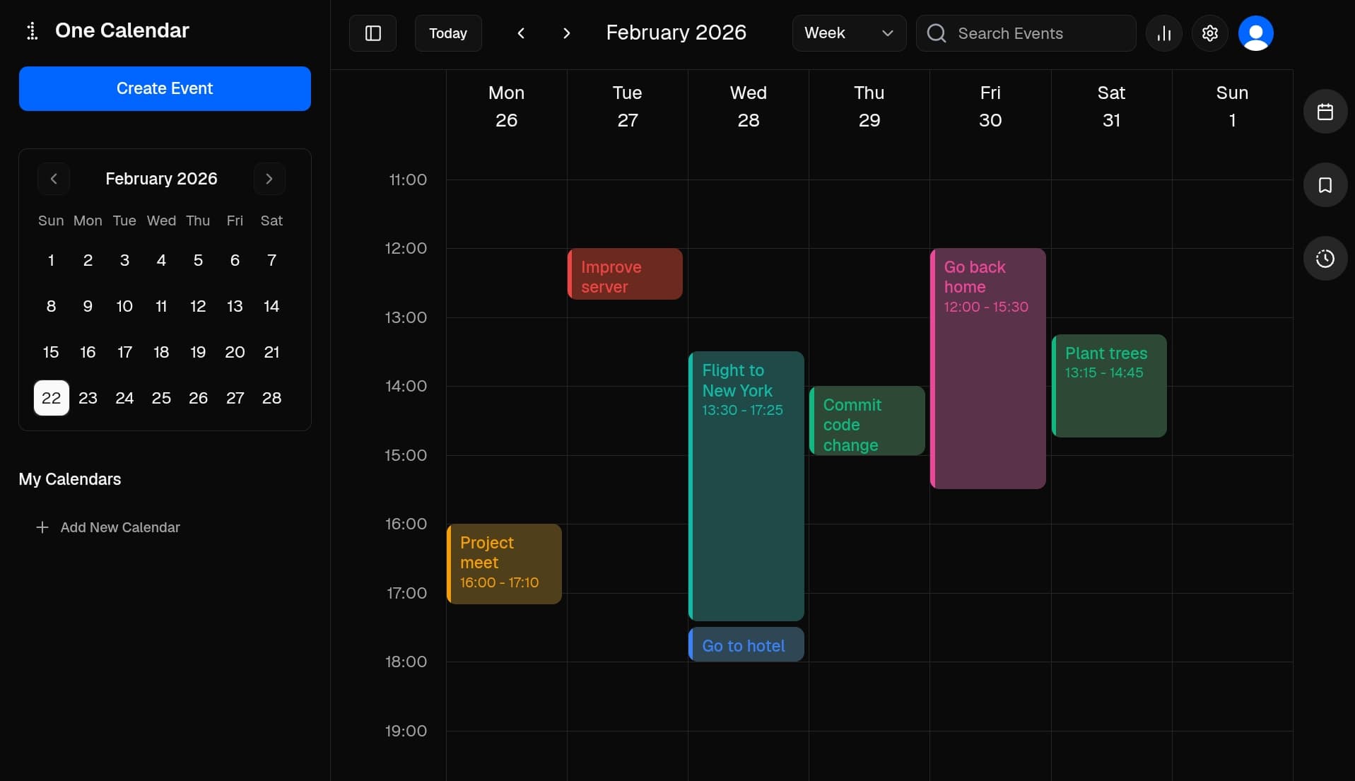 One Calendar dark preview
